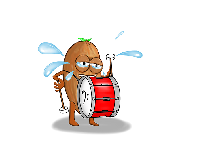 a seed playing a drum while crying